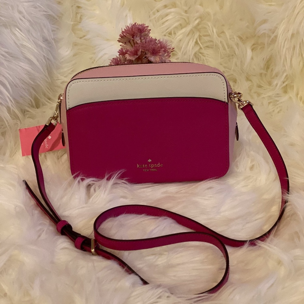 KATE SPADE LAURYN PINK MULTI COLORBLOCK CAMERA BAG